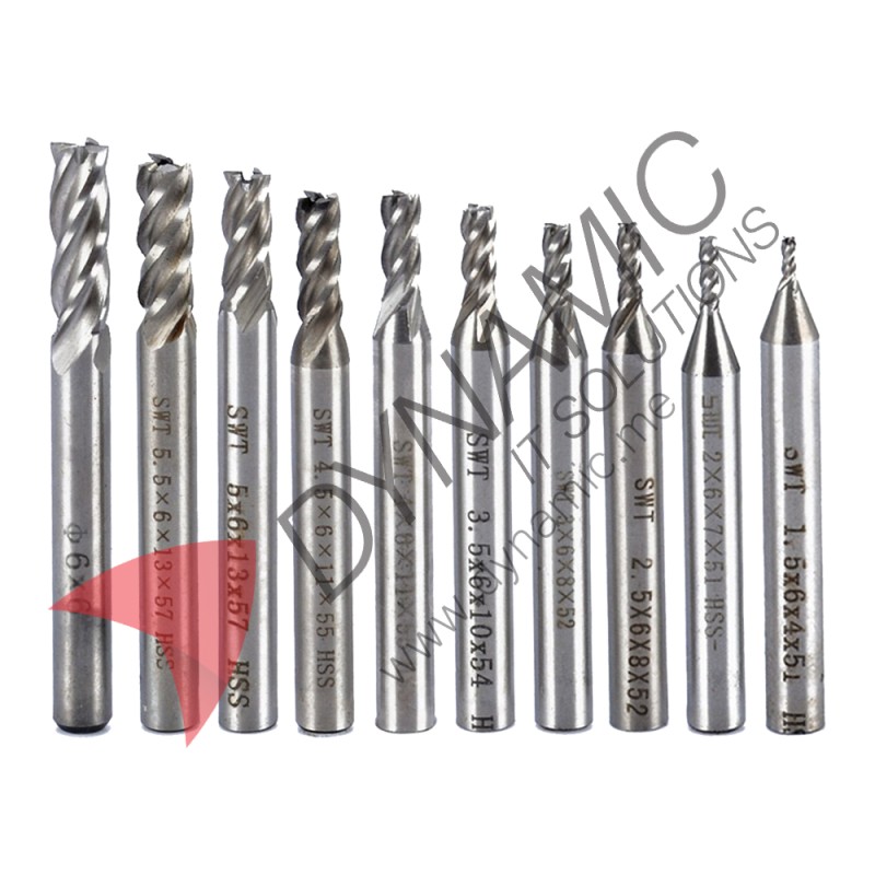 HSS 4 Flute CNC Milling Bit 1.5-6mm (10Pcs)