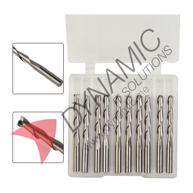 Spiral Flat Nose End Mills 2-Flute 3.175mm (10 Pcs)