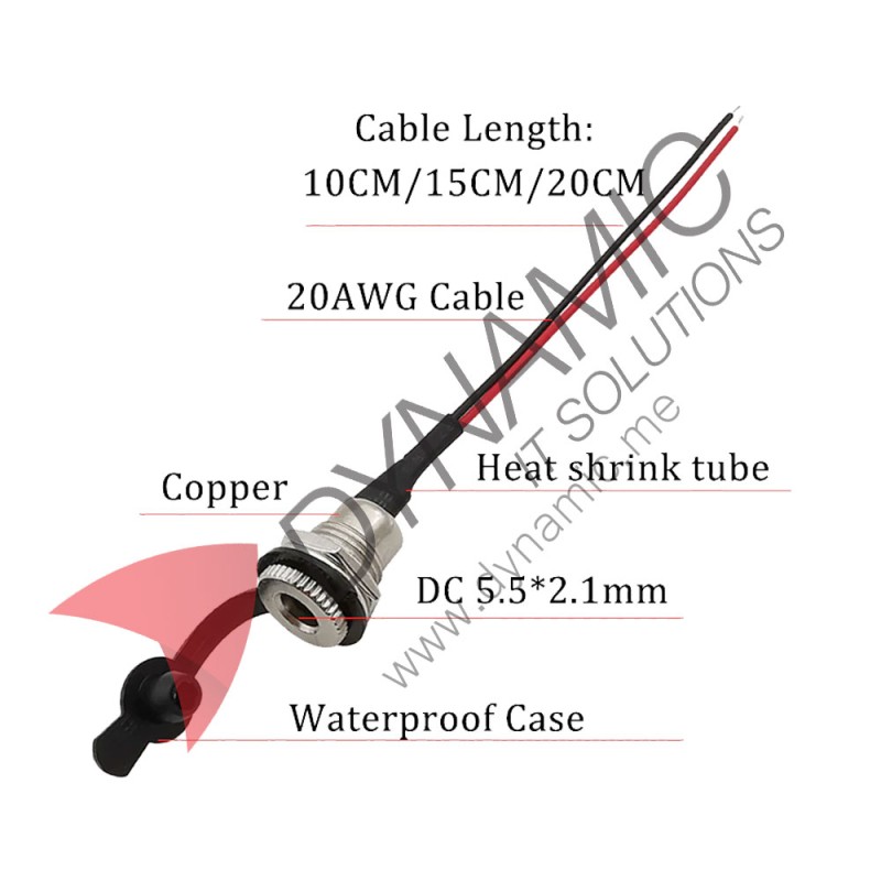 Metal DC Jack Socket Female Panel Mount DC-099 with 15cm Cable and Waterproof Cap Metal DC Jack Socket Female Panel Mount DC-099 with 15cm Cable and Waterproof Cap