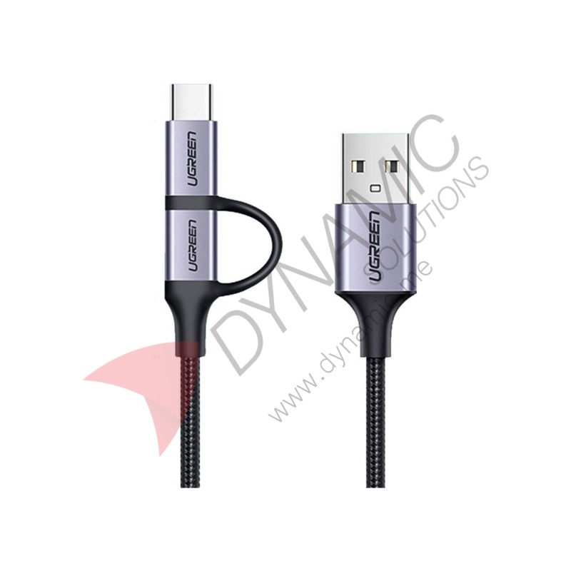 UGreen USB A to Micro USB + USB Type C Cable 1M (US177-30875)