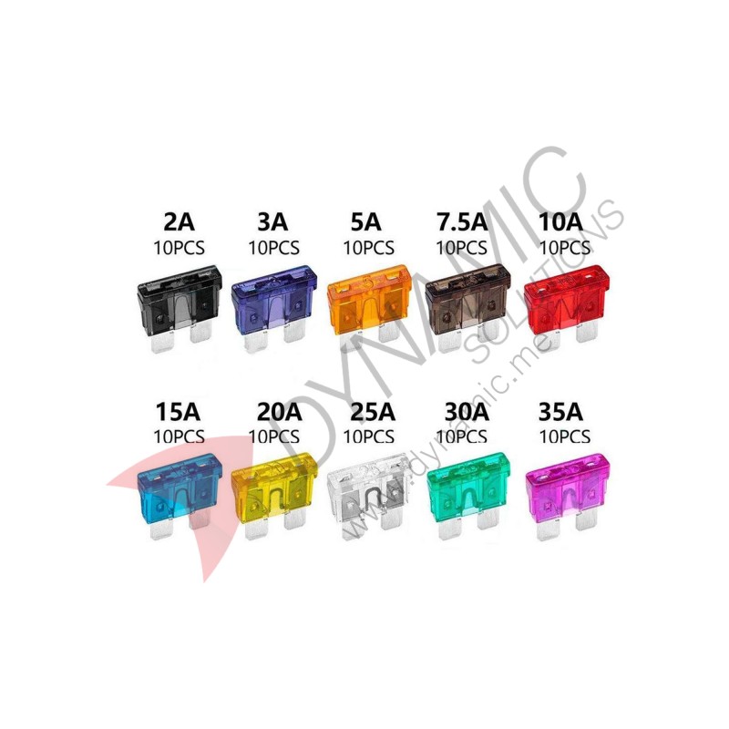 Assorted Car Blade Fuse Kit 100pcs - 2A to 35A Assorted Car Blade Fuse Kit 100pcs - 2A to 35A