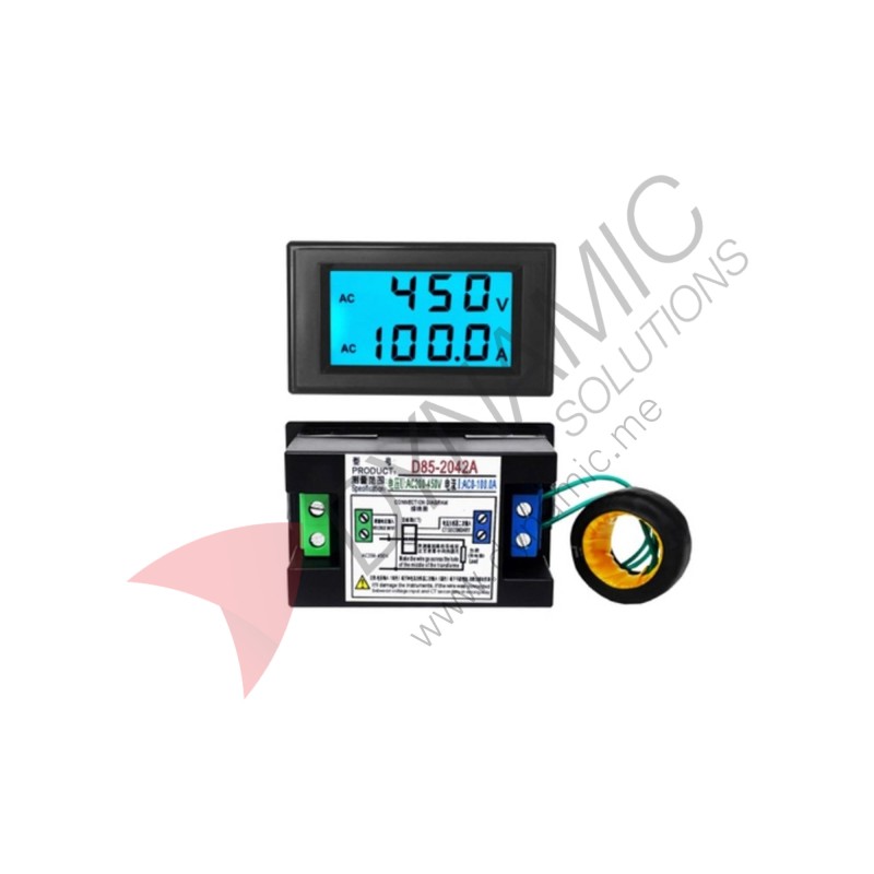 Digital Voltmeter Ammeter AC 80-300V 0-100A LCD Dual Display - D85-2042A