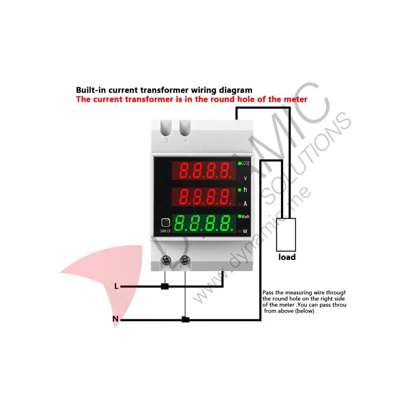 D52-2047 DIN-Rail Digital Power Meter 80–300V 0–100A with Power Factor Display