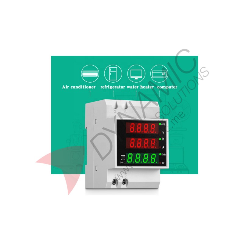 D52-2047 DIN-Rail Digital Power Meter 80–300V 0–100A with Power Factor Display