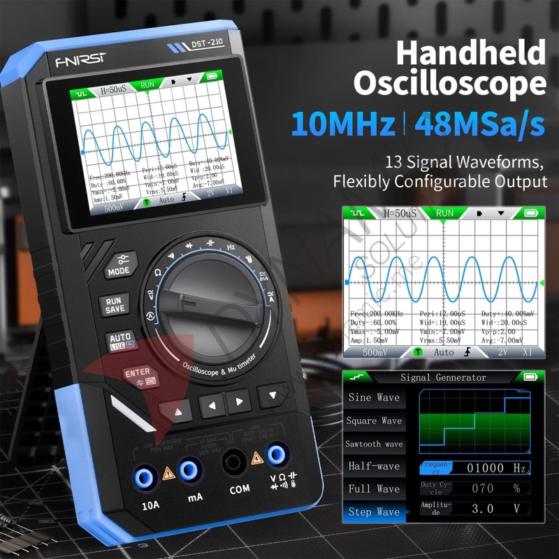FNIRSI® DST-210 Handheld 3-in-1 10MHz 48MSa/s Oscilloscope + Multimeter + Signal Generator