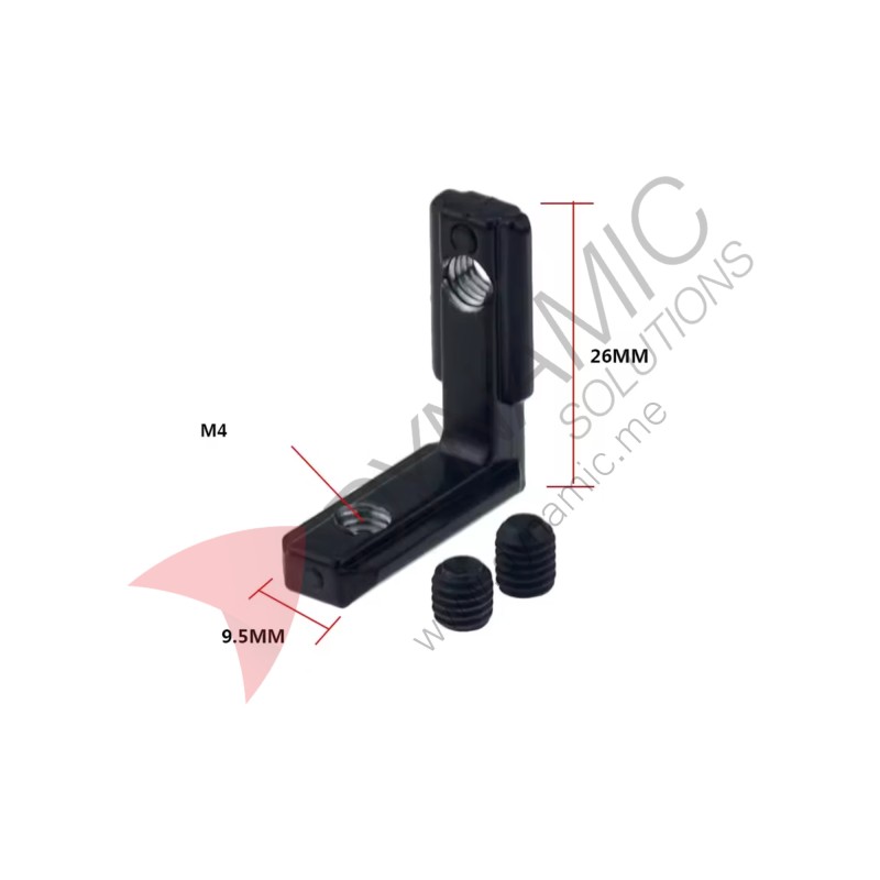 2020 Black T-Slot L-Shape Interior Corner Connector 20EU-M4